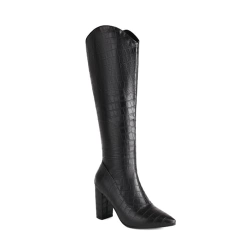 Bottes hautes noires à talon épais 9cm : l'alliance du confort et du style pointu