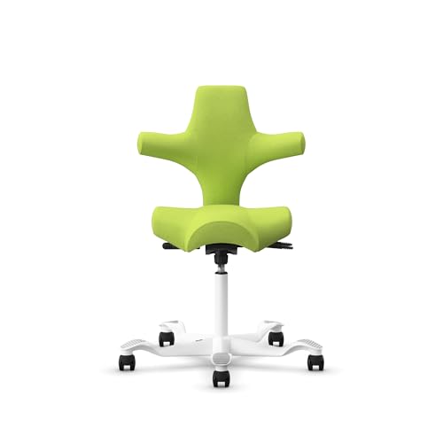 Image of HAG Capisco Sit to Stand Chair-White Frame-Upholstered Bright Green