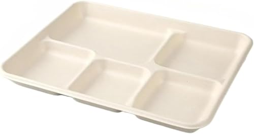 50枚/100枚セットの使い捨て食器5枚の仕切り生分解性のある紙皿店内の食に優しい環境です (50個,A)