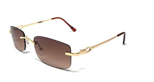 Dweebzilla Bogart Slim Sleek Rectangular Rimless Buffs Metal Luxury Sunglasses
