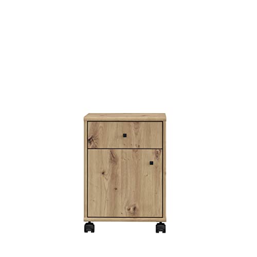 Forte Tempra 2 Rollcontainer mit 1 Tür und 1 Schublade, Holzwerkstoff, Artisan Eiche Dekor, B x H x T: 38,6 x 54, 2 x 42 cm