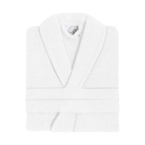 Acomoda Textil – Albornoz Unisex de Rizo para Baño Absorbente, Suave y Cómodo. Albornoz de Ducha para Hombre y Mujer Ajustable con Bolsillo para Piscina, Spa y Gimnasio. (Blanco, Talla S)