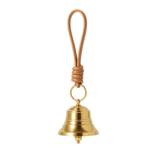 Leoriaie Brass Hanging Bell for Door Knob Vintage Gold Door Hanger Bell on Leather Rope Small Entry Doorbell Chime for Front Door Home Shop Garden & Christmas Decor (1)