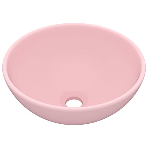 Lavabo redondo rosa mate de cerámica 32,5 x 14 cm para cuarto de baño 4