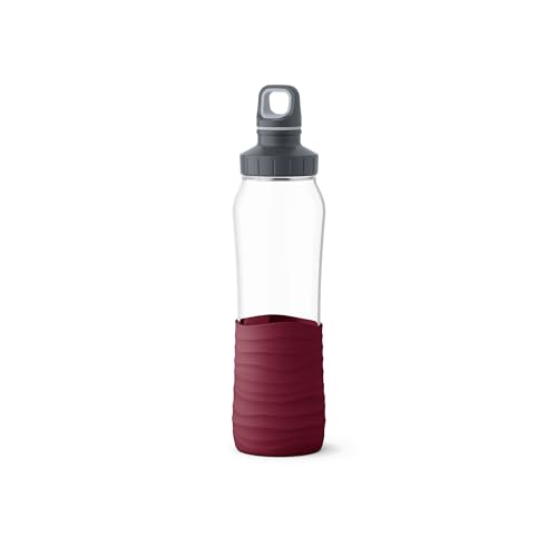 Emsa N31007 Drink2Go Glas Trinkflasche | Fassungsvermögen: 0,7 Liter| Schraubverschluss | 100% dicht | spülmaschinenfest | Weinrot – Ansicht 1