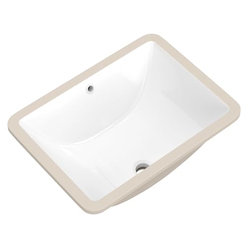 CHIKESI Fregadero de baño rectangular de 20.4 x 15.5 pulgadas, color blanco, de porcelana, cerámica, moderno, lavabo con desbordamiento debajo del mostrador con apertura de drenaje estándar de 1.75