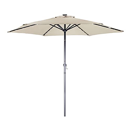 Taylor & Brown Tilting Garden Solar Parasol Umbrella 2.7m, Large Outdoor Sun Shade With Crank Handle, UV Protective, Aluminium Pole & 24 LED Lights (Beige)