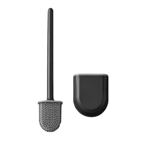 Image of RV Silicone Toilet Brush with Holder, Drill-Free Wall Mounted Toilet Bowl Cleaner, Anti-Drip Anti-Roll Compact Brush for RV Camper & Small Bathroom