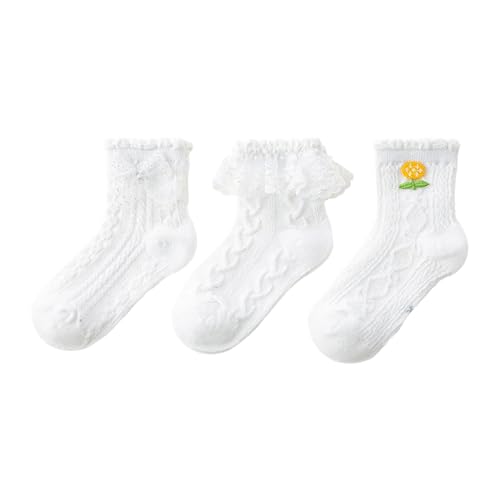 Mid Calf Socks for Girl White Lace Comfortable Crew Princess Dress Socks 8-12 Years 3 Pairs