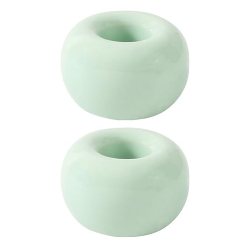 Tacarlha Lot de 2 supports de brosse à dents en céramique de style japonais, deux tons, bases rondes de couleur unie pour comptoir de salle de bain, support de rangement pour brosse à dents, vert