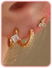 3 Pairs Gold Hoop Earrings for Women Trendy Dainty Gold Huggie Earrings 14k Gold Stud Earring Hypoallergenic Earrings Small Hoop Earrings for Gifts