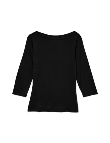 VERO MODA Top à Manches 3/4 col Bateau Extensible pour Femmes de en Coupe régulière, Couleurs:Noir, Taille:M