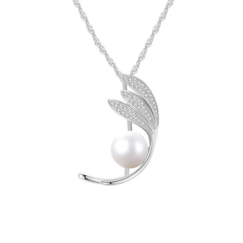 Collier plume argent 925 YZCIS avec pendentif perle et zircone pour femme