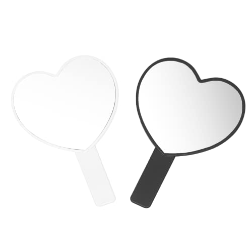 Topyhl 2Pcs Heart-Shaped Makeup Hand Mirror,Travel Handheld Mirror Portable Personal Cosmetic Mirror With Handle (White And Black) #TOP3