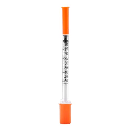Image of U-100 0.5 ml Syringe with Needle, 31G 5 /16 inch 8mm 1 /2cc Syringes, Disposable Individual Package, Pack of 100