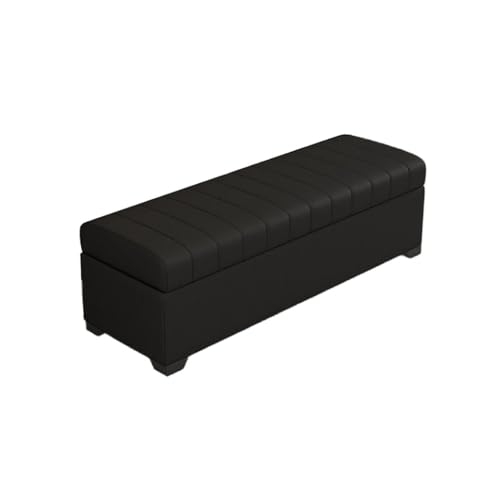 Banco otomano de almacenamiento de cuero negro, taburete versátil para sala de estar, dormitorio, entrada, elegante y funcional (90 x 40 x 40 cm)