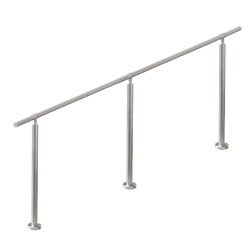 YHEYSMUX 180x85cm 屋外 階段 手すり 304ステンレス製 DIY 手摺り 玄関 角度調整可能 屋内屋外用 簡単な取り付け 荷重200kg 直径32ミリ肉厚1.5ミリ, 銀