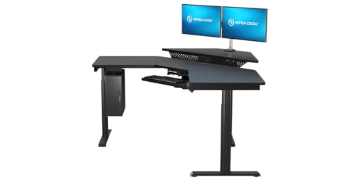 Image of VERSADESK 60 inch x 60 inch Electric L-Shaped Corner Standing Desk, Commercial Grade Height Adjustable Sit Stand Workstation, Ergonomic Computer Desk for Home Office, Black Frame, Black Surface