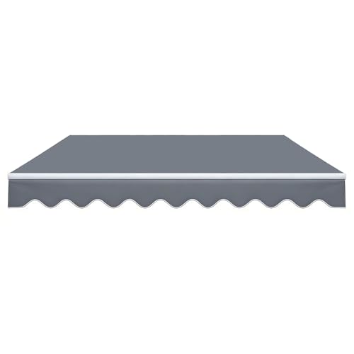Grauer Markisenbespannung Ersatzstoff 250 280 300 380 400 450 500 600cm Wasserabweisend Sonnenschutz-Polyester Überdachung mit Volant(380x250cm)