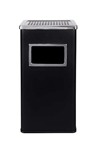 2 in 1 Standaschenbecher mit Mülleimer, Stahl, 61cm, 45L, entnehmbarer Aschenbecher, Inneneimer, Ascher, eckig (Schwarz Eckig) Cover