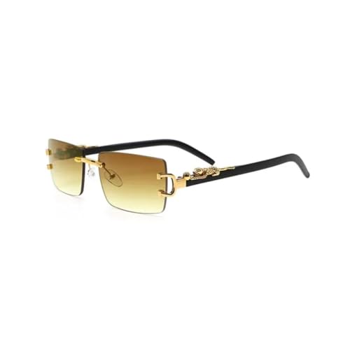 Lunettes de soleil rectangulaires sans cadre avec branches en métal imprimé léopard
