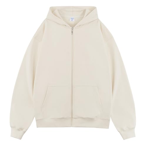 Men's Casual Sweatshirt Full Zip Up Hooded Soft Cotton Heavyweight Solid Sweatshirt with Pockets
