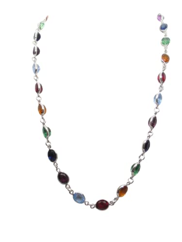 Collana In Argento 925 Con Zirconi Ovali Multicolor – Made In Italy, 45 Cm, Chiusura Regolabile