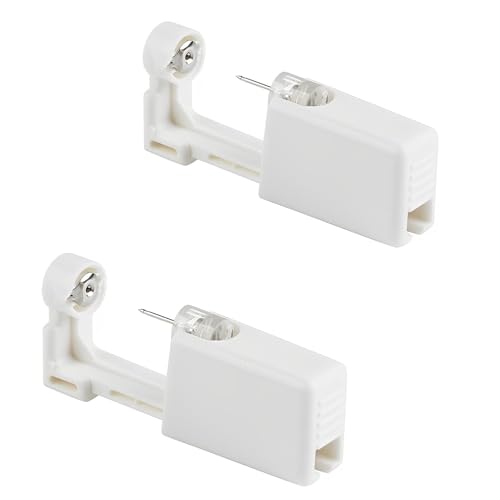 RGEVGER Juego de 2 pistolas perforadoras portátiles para perforar la oreja, kit desechable estéril sin dolor, pistola perforada con dos pendientes de plata y herramienta, para