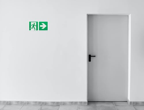 notlok Safety Work Fire Exit Sign, 15 x 30 cm, Fluorescent PVC, Green Yellow, Emergency Exit Right and Arrow to the Right - Image 2