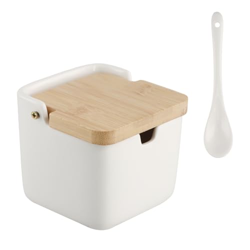 Ziyonix Saleros de Cocina, Salero y Azucarero de Cocina Salero Ceramica cocina de Cerámica con Tapa Madera para El Hogar Hotel Cafetería Buffet (A)