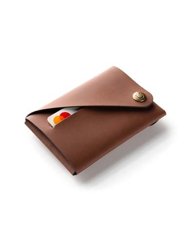 Slim Front Pocket Wallet, Minimalist Business Credit Card Holder for Men and Women, Small Recycled Italian Leather Coin Pouch, Classic Brown