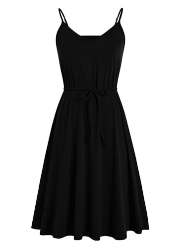 Image of BARASA Sundresses for Women Summer Sleeveless V Neck Spaghetti Strap A Line Wedding Guest Petite Dresses with Pockets D826