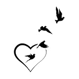 Stickers muraux Colombe en forme de cœur, pigeon, oiseau volant, maison 51x65.6cm Culture du tatouage Noir
