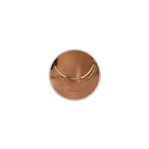 Adramata 3Pcs Halskette Damen Edelstahl Kette Damen Schlangenkette Figaro Stapelbar Halskette Set Gold/Silber