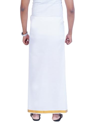 Image of PRAKASAM COTTON Mens Single White Dhoti with Jari Border Single Dhoti (1.28X2.00 mtrs)