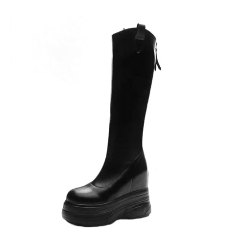 WGFJKI Botas de Plataforma de tacón Alto de Cuero Genuino para Mujer, Botas largas Informales de Negocios para Fiesta de Oficina