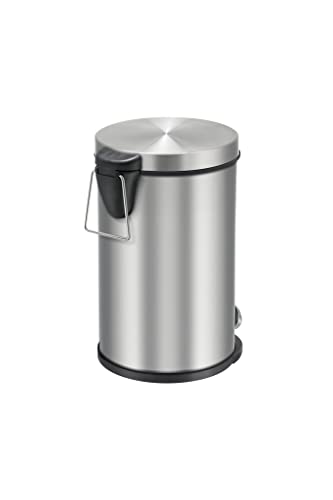 Image of Mr. Bin Stainless Steel Dustbin | SS 202 Plain Pedal Bin with Plastic Bucket and Lid | 8 inch x 13 inch Garbage Bin | Step-On Trash Can | Round Shape Dustbin for Home, Bathroom, Kitchen Office | 7 Liter |