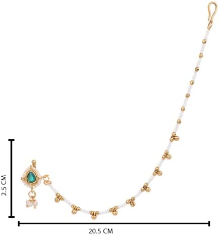 Gold Plated Traditional Ethnic Bridal Nose Ring/Nath Without Piercing with Chain and Stone for Women