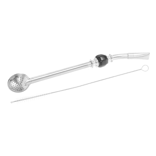 Alipis 1 Set Straw Spoon: Stainless Steel Straw Spoon with Filter Long Handle Tea Strainer for Drinking Loose Leaf Tea Soup Beverage Stirring Coffee with Cleaning Brush