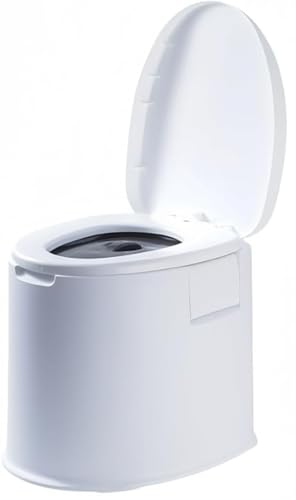 MoremoQQ ポータブルトイレ 家庭用簡易ポータブル 簡易トイレ トイレットペーパーホルダー付き 多機能ポータブルトイレ 簡易便座 防災グッズ 非常用 介護用品 シンプルデザインのポータブルトイレで 抗菌加工 携帯トイレ (ホワイト)