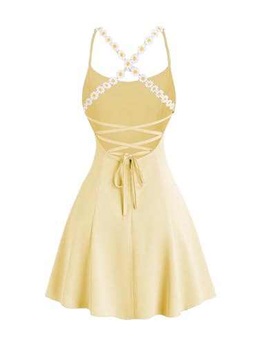 Image of WDIRARA Women's Criss Cross Backless Sleeveless Mini Cami Dress Flared A Line Dresses