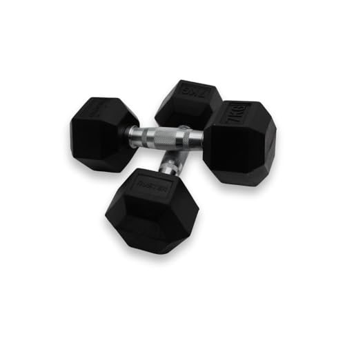 RUSTER Mancuernas Hexagonales 7kg. Set de 2. Goma Resistente, Agarre Seguro
