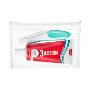 Kit de viaje higiene dental 3 Action contiene dentífrico 50 ml y cepillo dental 1 ud.
