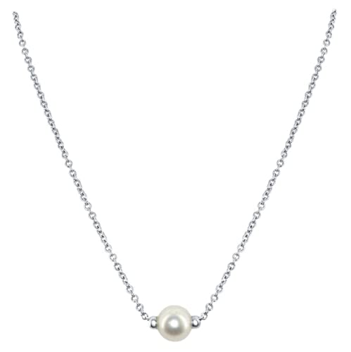 .925 Sterling Silver Pearl Necklace with Freshwater Cultured White Round 6.5-7mm Pearl and 18