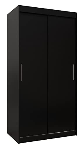 Armoire à Portes coulissantes Tokyo 100 Armoire avec Tringle et étagère Armoire de Chambre à Coucher (Noir Mat)