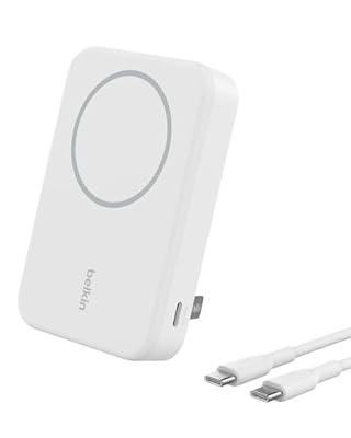 Belkin BoostCharge Pro batería externa inalámbrica de 10 000 mAh con Qi2 cargador portátil compatible con MagSafe + soporte caballete iPhone 15 15 Plus 15 Pro 15 Pro Max iPhone 14 y otros blanco