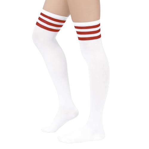 Image of Century Star 3 Pairs Thigh High Socks for Women Over the Knee High Socks Triple Stripe Long Stockings Thigh Highs Leg Warmer