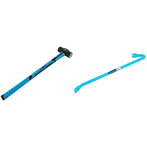 OX OX-T081510 Hammer - Sledgehammer with Fibreglass Handle - Forged and Induction Hardened Hammerhead - 10 lb/4.5 kg & OX OX-T091024 Trade Wrecking Bar, Blue, 600 mm