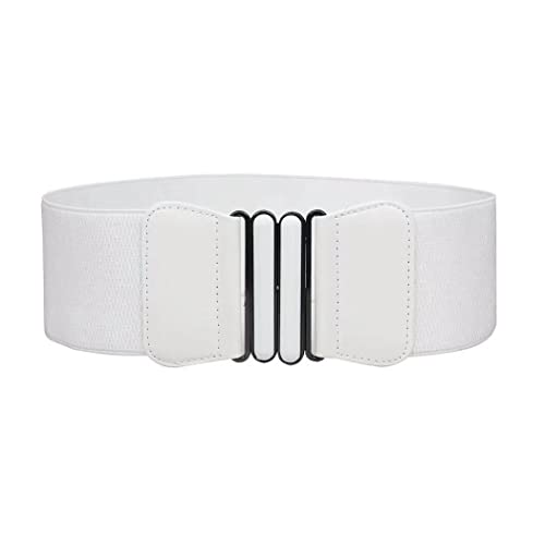 Retro Wide Cinch Belt Womens Corset Waist Band Vintage Bandage Elasticity Girdle Wrap Gothic Elastic Waist Belt with Flat Buckle for Costume – White