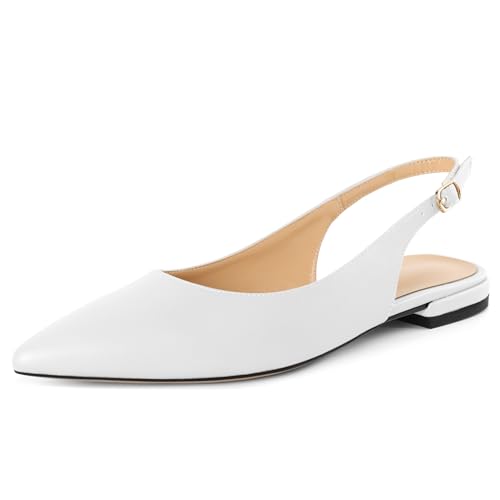 Soireelady Elegante Flache Slingback Schuhe Damen – Weiß Ballerinas Mit Spitze Und Fersenriemen Für Business Und Freizeit EU40
